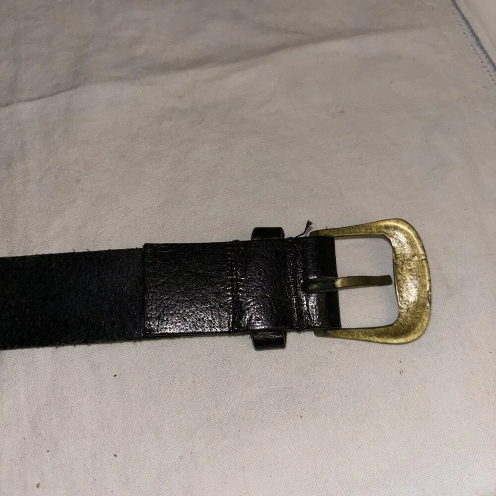 Womens Black Leather Belt W/Embellishments Med Psbly Handmade‎